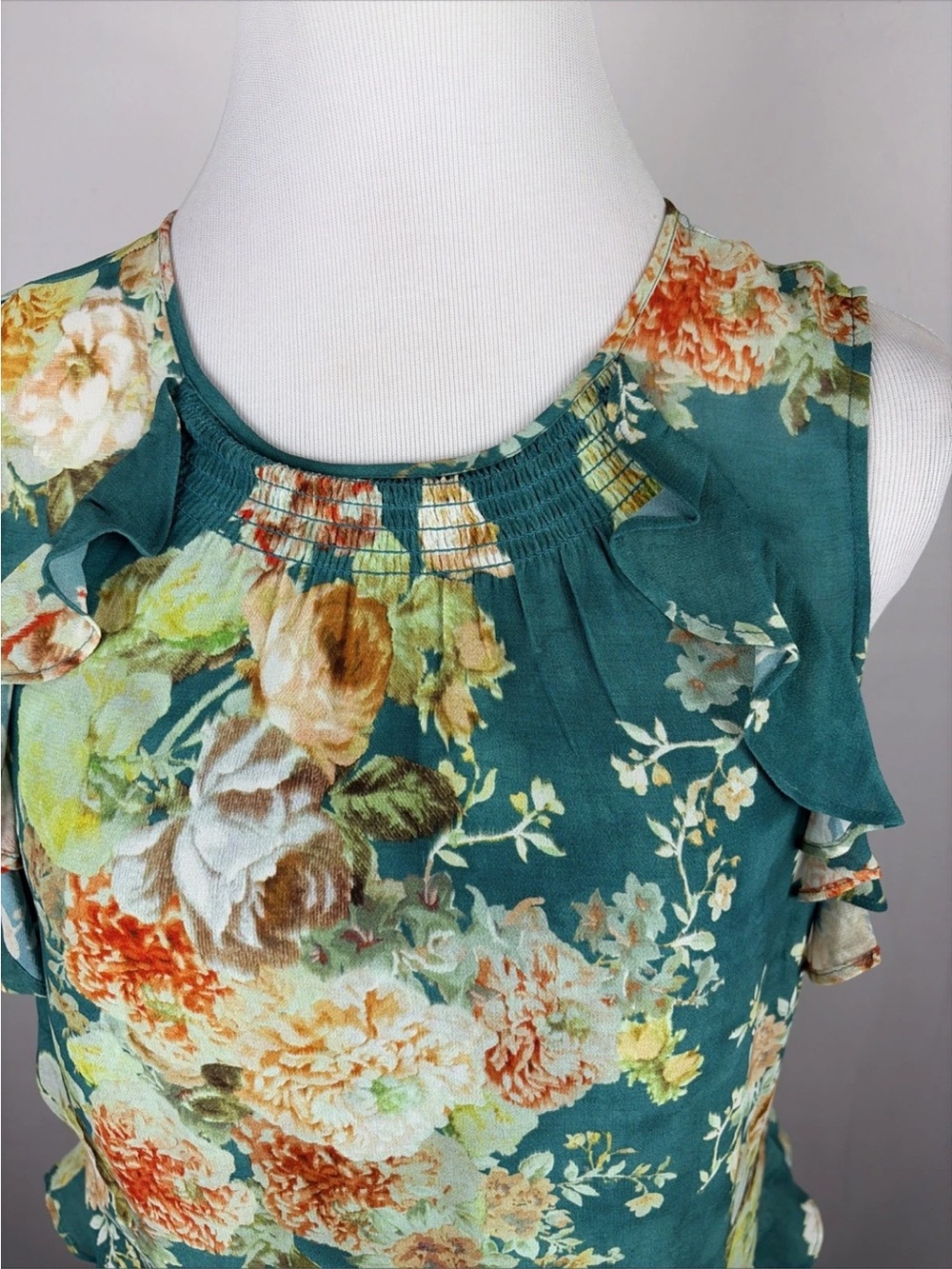 Sundance NWT Teal Floral ruffled flowy midi Dress size small - Picture 4 of 12